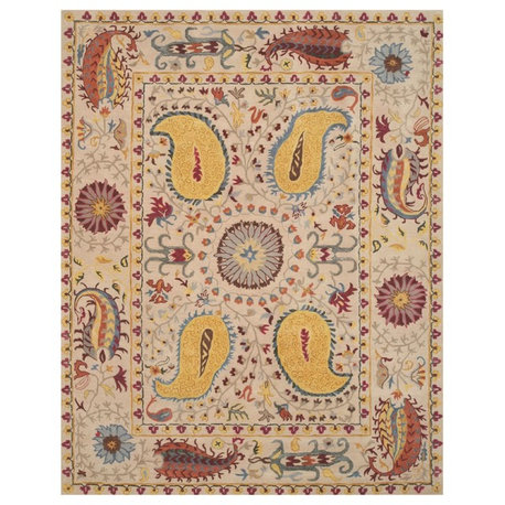 EORC Hand-tufted Wool Ivory Transitional Floral Paisley Rug, Round 6'
