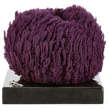 Dyed Purple Sea Sponge resting on a Black Granite Base with Silver Whimsey