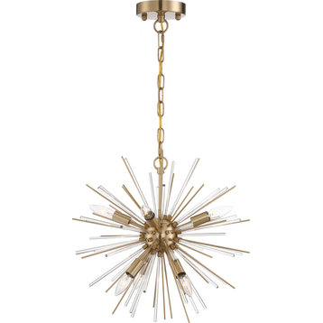 Cirrus - 6 Light Chandelier - with Glass Rods - Vintage Brass Finish