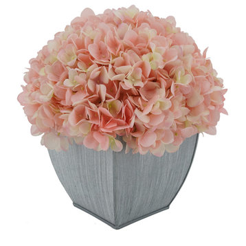 Artificial Hydrangea in Farmhouse Tapered Zinc Cube, Pink