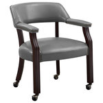 Steve Silver - Steve Silver Tournament Arm Chair With Casters In Rich Cherry And Gray TU500AG - The Tournament Captains Chair features detailed craftsmanship, casters which provide mobility, comfortable padded seats and backs that have decorative nail head trim and are upholstered in a durable gray vinyl that is easily cleaned. Your purchase includes one captains chair.