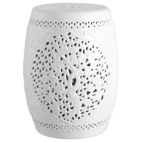 Tree of Life 18" Ceramic Garden Stool, White