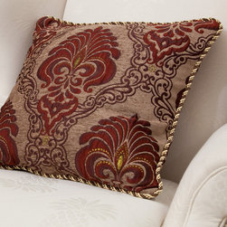 "Rouge Fleur-de-Lis" Luxury Designer Pillow/Sham with Rope trim - Decorative Pillows