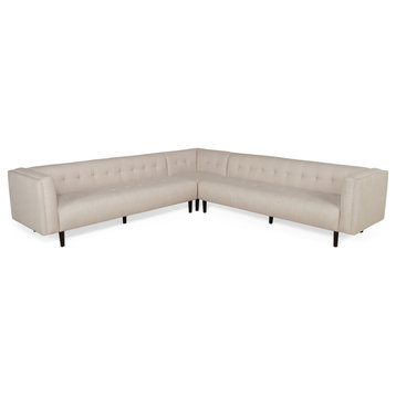 Konnor Fabric Sectional Sofa, Beige/Dark Brown