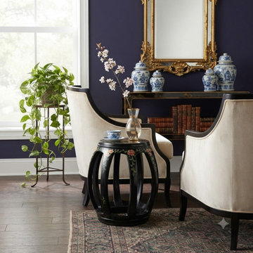 Chinese Black Color Flower Graphic Round Barrel Shape Wood Stool ws3131