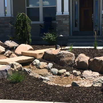 Residential Landscape with Water Features and Pool