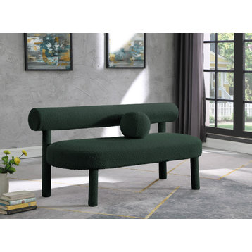 Parlor Boucle Fabric Upholstered Bench, Green