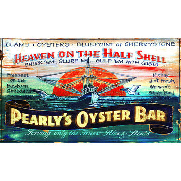 Pearly's Oysters Vintage Wooden Sign, 15"x26"