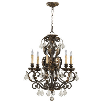 Six Light Toasted Sienna With Mystic Silver Up Chandelier