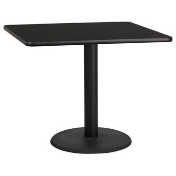 36" Square Black Laminate Table Top With 24" Round Table Height Base