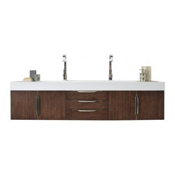 72 inch Wall Mounted Double Bathroom Vanity Coffee Oak Finish - Bathroom Vanities And Sink Consoles