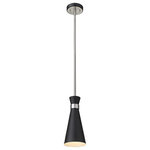 Z-LITE - Z-LITE 728MP-MB-BN 1 Light Mini Pendant, Matte Black + Brushed Nickel - Z-LITE 728MP-MB-BN 1 Light Mini Pendant,Matte Black + Brushed Nickel The Soriano Collection design in a mixed metal hourglass shape with asymmetric flair is the attractive focal point of this collection. The black finish is accented by brass or chrome details. Adjustable directional shades make this collection not only fashionable but functional as well.Style: Modern, Billiard, Retro, Period inspiredFrame Finish: Matte Black + Brushed NickelCollection: SorianoShade Finish/Color: Matte BlackFrame Material: SteelShade Material: MetalActual Weight(lbs): 2Dimension(in): 5.5(W) x 13(H) x 5.5(L)Chain/Rod Length(in): Rods: 6x12" + 1x6" + 1x3"Cord/Wire Length(in): 110"Bulb: (1)60W Medium Base(Not Included),DimmableUL Classification: CUL/cETLuUL Application: Dry