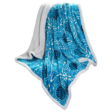 Lavish Home Printed Coral Soft Fleece Sherpa Throw Blanket, Blue