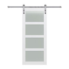 36"x84" 4-Lite Bent Strap Interior Single Barn Door, Stainless Steel