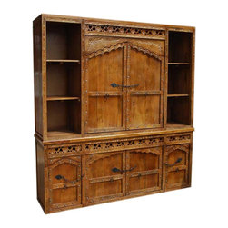 Fresno Rustic Solid Wood Hand Carved Large China Hutch Cabinet - China Cabinets And Hutches