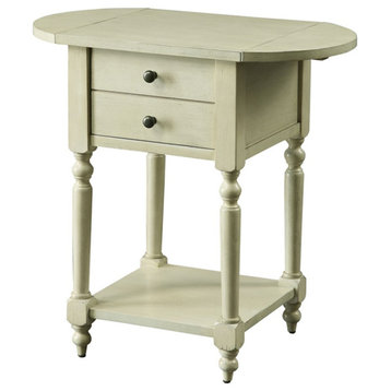 Bowery Hill Transitional Wood Drop-Leaf Side Table in Antique White