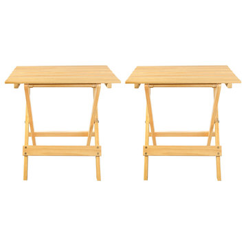 Portable Solid Wood Folding Side Table 2-Piece Set, Natural