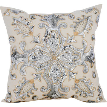 Ivory Decorative Pillow Covers 14"x14" Silk, Millennium