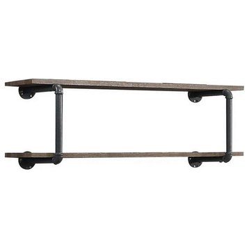 Benzara BM250382 Antique Metal Framed Wall Rack, Brown and Gray