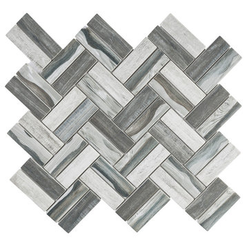 Recycle Glass Wooden Look Grey Herringbone Mosaic Tile Backsplash
