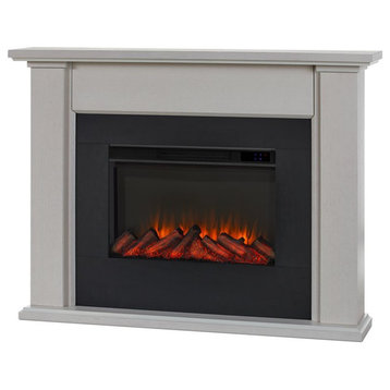 Bowery Hill 52" Slim Solid Wood and Glass Electric Fireplace in Bone White