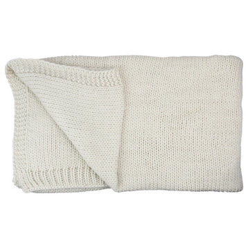 Ivory Super Plush Knitted Throw Blanket With Carrying Band 60" x 60"