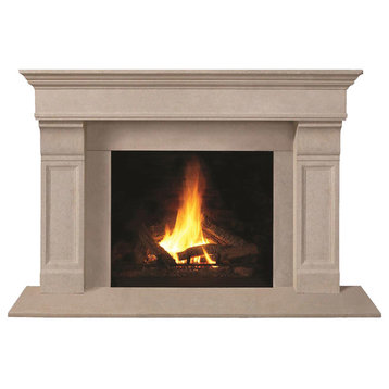 Fireplace Stone Mantel 1110.511 With Filler Panels, Buff, With Hearth Pad