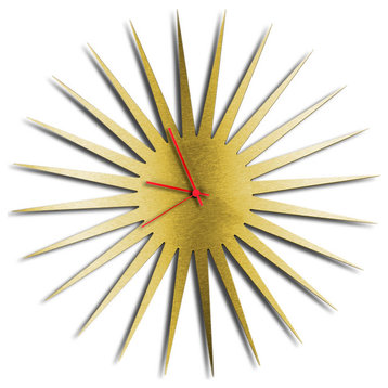 MCM Starburst Clock, Gold Red Wall Decor