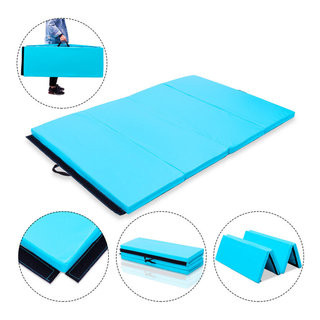 ProSource Tri-Fold Folding Thick Exercise Mat, 6'x4', Carrying Handles, Blue