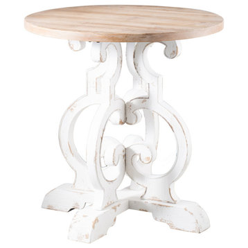 Benzara BM285094 36" Round Table, Classic, Sculptural Base, Wood, Modern, White