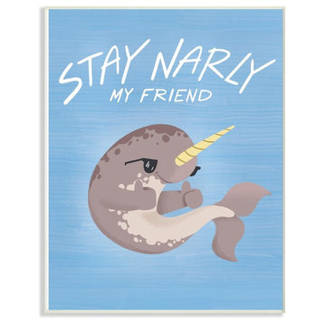 The Kids Room Stay Narly Narwhal Fun Sunglasses Blue Wall Plaque Art, 13"x19"