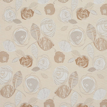 Beige Roses Textured Metallic Upholstery Fabric By The Yard