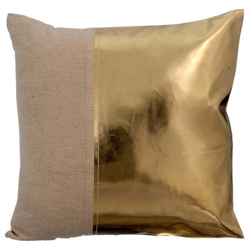 Gold Throw Pillow Covers 16"x16" Faux Leather, Better Half Gold