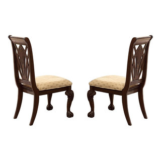 Benjara Wooden Arm Chair with Floral Patterned Padded Seat, Set of 2, White and Gold