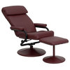 Burgundy Leather Recliner and Ottoman With Leather Wrapped Base