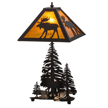 21H Moose Through the Trees W/Lighted Base Table Lamp