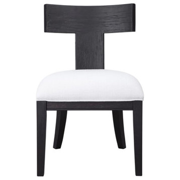 Bowery Hill 18" Modern Wood/Fabric Armless Chair in Charcoal Black/White