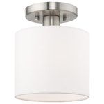 Livex Lighting - Livex Lighting 41094-91 Clark - One Light Flush Mount with Off-White Fabric Shad - The transitional design of this ceiling mount is aClark One Light Flus Fixture Size: 7"UL: Suitable for damp locations Energy Star Qualified: n/a ADA Certified: n/a  *Number of Lights: Lamp: 1-*Wattage:60w Medium Base bulb(s) *Bulb Included:No *Bulb Type:Medium Base *Finish Type:Brushed Nickel