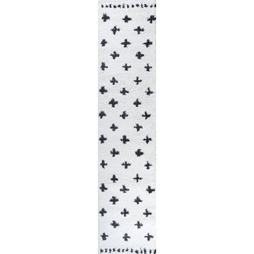 Cristo Berber Geometric Shag Rug, White/Black, 2x10