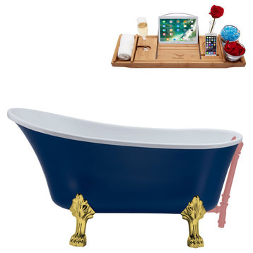 55" Streamline N369GLD-PNK Clawfoot Tub and Tray With External Drain