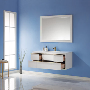 Morgan 48" Single Bathroom Vanity Set in White and Composite Carrara White Stone