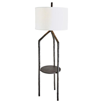 Modern Organic Tripod Floor Lamp with Shelf Bronze Verdi 66 in Table Faux Bois