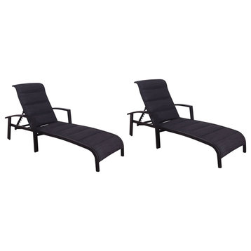 Courtyard Casual Santorini Black Aluminum 2 Padded Sling Chaise Lounge Chairs