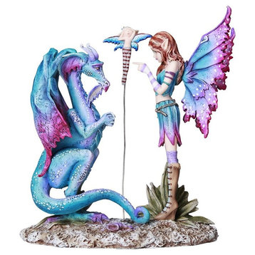 Fantasy Fairy Lecturing Bad Dragon Statue
