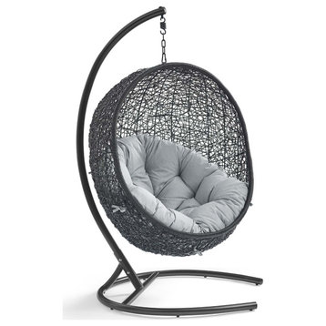 Encase Swing Outdoor Wicker Rattan Lounge Chair, Gray