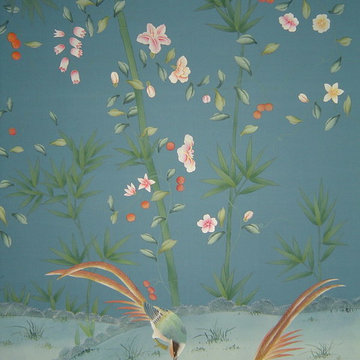 hand painted wallpaper Birds and flower panoramic design