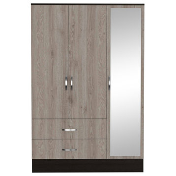 Florencia S Mirrored Bedroom Armoire with 2 Cabinets and 2 Drawers, Black