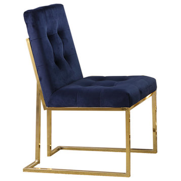 Blue Velvet With Gold Plated Dining Chairs, Set of 2