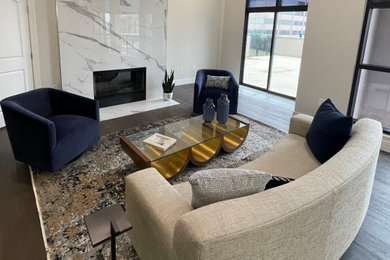 Example of a transitional living room design in Dallas
