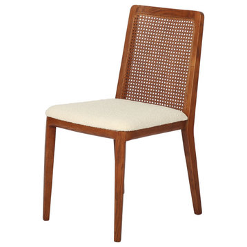 Cane Dining Chair, Scandi Boucle White/Brown Frame